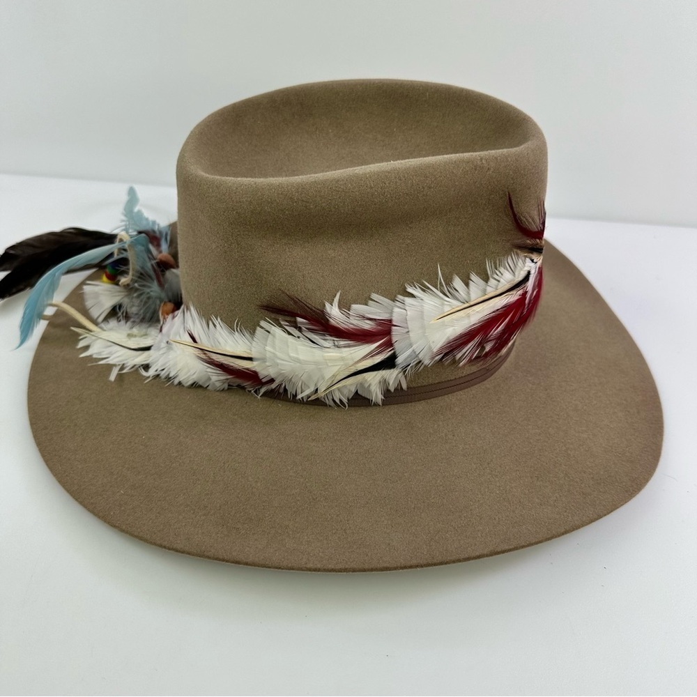 VTG American Hat Co Quality Western Cowboy Hat Size 6.5 Feathers - Picture 5 of 12